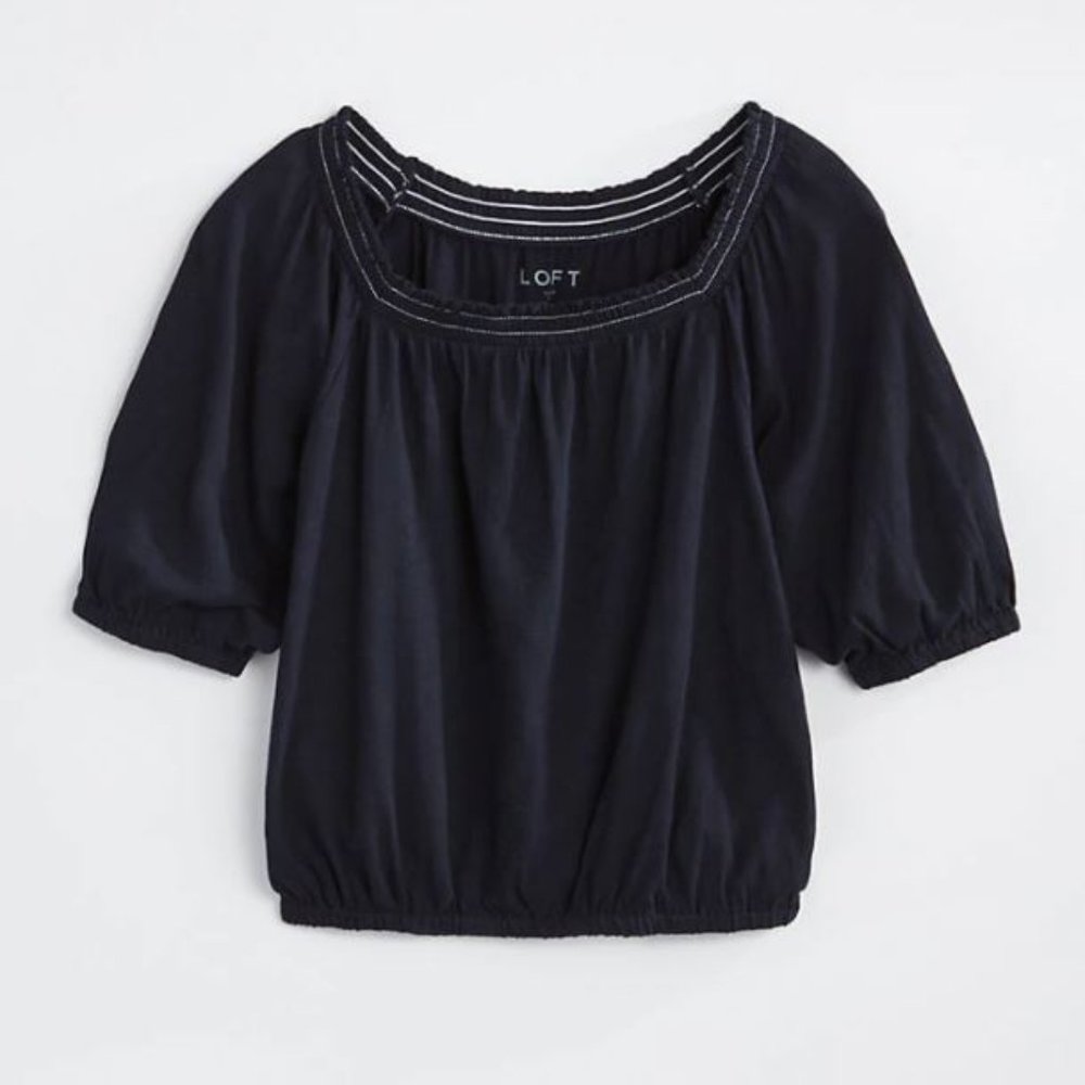 LOFT Women Navy Blue Shirt SZ M